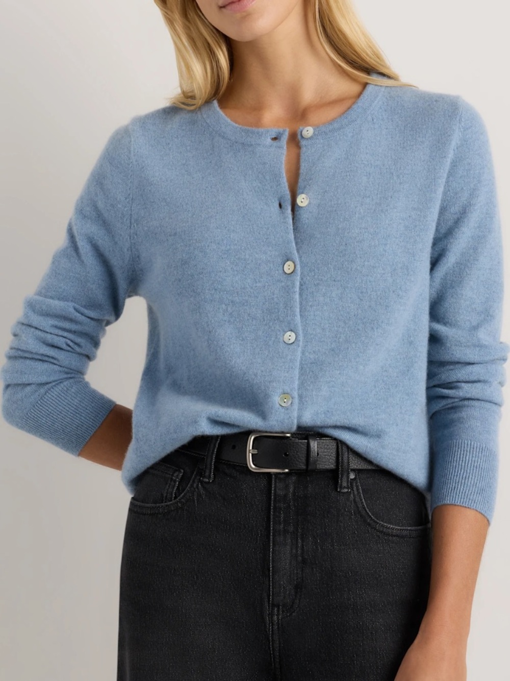 Quince Mongolian Cashmere Cardigan Sweater Faded Denim Blue S Office Luxury Soft - Picture 2 of 14